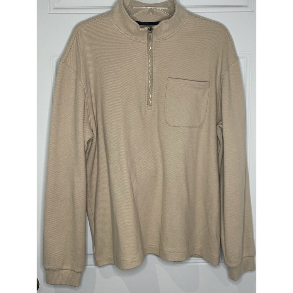 VRST Men's Large Beige Cozy 1/4 Zip Pullover Mockneck Chest Pocket Athleisure